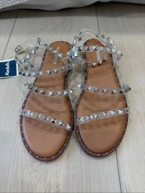 Marshalls Clear Studded Strappy Sandals with Brown Footbed